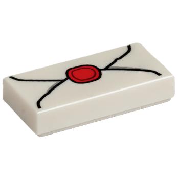 Tile 1 x 2 with Envelope with Red Wax Seal and Lig (3069pb0779)