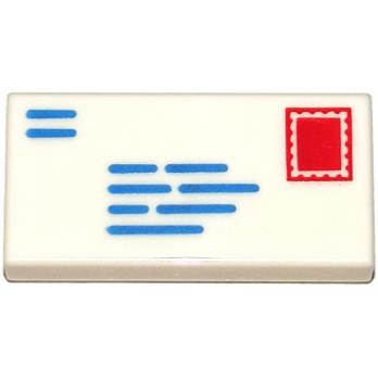 Tile 1 x 2 with Dark Azure Lines and Red Rectangle (3069pb0851)