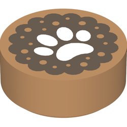 Tile, Round 1 x 1 with White Animal Paw Print on R (98138pb055)