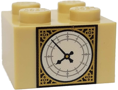 Brick 2 x 2 with Gold and White Big Ben Clock Face (3003pb091)