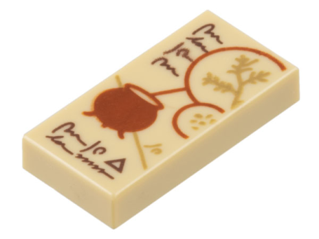 Tile 1 x 2 with Dark Brown Text, Dark Orange Cauld (3069pb0859)
