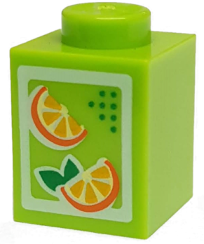 Brick 1 x 1 with Oranges Pattern (Juice Carton) (3005pb017)