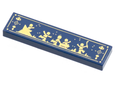 Tile 1 x 4 with Gold People Playing on Ice, Slidin (2431pb759)