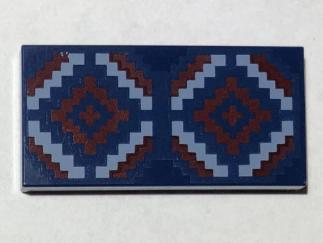 Tile 2 x 4 with Dark Red and Medium Blue Geometric (87079pb1034)