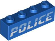 Brick 1 x 4 with Bright Light Blue and White 'POLICE' Pattern (3010pb332)