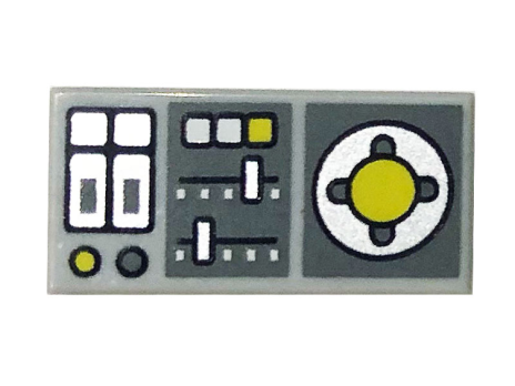 Tile 1 x 2 with Vehicle Control Panel, Silver Slid (3069pb0847)