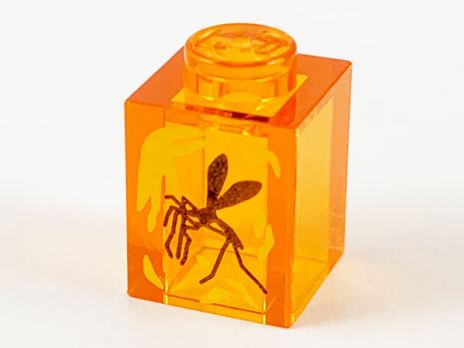 Brick 1 x 1 with Yellow Streaks and Black Mosquito in Amber Pattern (3005pb041)