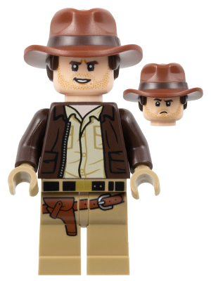 Indiana Jones - Dark Brown Jacket, Reddish Brown Dual Molded Hat with Hair, Dark Tan Hands(iaj049)