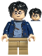 Harry Potter - Dark Blue Open Jacket with Tears and Blood Stains, Plain Arms, Dark Tan Medium Legs, Smile / Angry Mouth