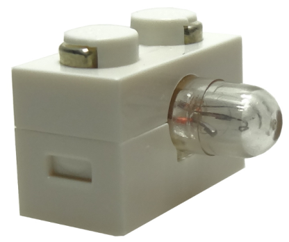 White Electric, Light Brick 1 x 2 with Single Side Light (6034 / 6035)