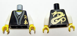 Torso Ninjago Gold Asian Characters Front and Dragon Back Pattern / White Arms / Yellow Hands(973pb0926c01)
