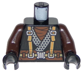 Torso Ninjago Robe with Suspenders and Wide Belt, Dragon Logo on Back Pattern / Dark Brown Arms / Black Hands(973pb3306c01)