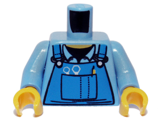 Torso Mechanic Overalls with Silver Wrenches and Fasteners, Yellow Pen, and Black Undershirt Pattern (973pb0410c01)