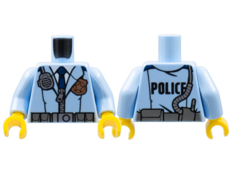 Torso Police Male Jacket with Zipper, Dark Blue Tie, Gold Badge, Radio and 'POLICE' Pattern on Back (973pb2169c01)