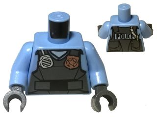 Torso Police Shirt with Dark Bluish Gray Vest, Gold Badge, Radio and 'POLICE' Pattern on Back (973pb2162c01)