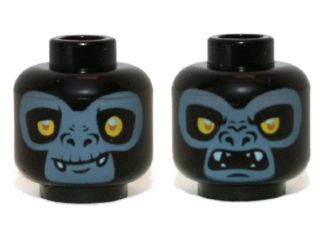 Minifigure, Head Dual Sided Alien Chima Gorilla with Yellow Eyes, Fangs and Sand Blue Face, Closed Mouth / Open Mouth Pattern (Gorzan) - Hollow Stud(3626cpb0970)