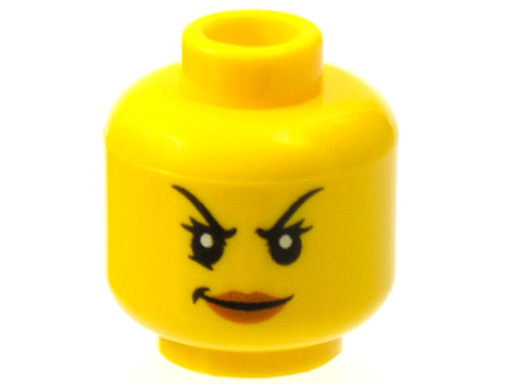 Minifigure, Head Female Black Arched Thin Eyebrows, Eyelashes, Dark Orange Lips, Evil Smirk Pattern - Hollow Stud (3626cpb1275)