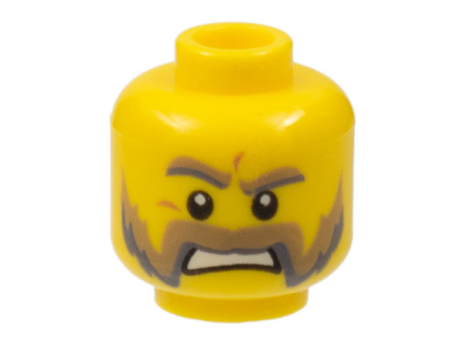 Minifigure, Head Moustache Mutton Chops with Dark Tan and Gray Sideburns, Dark Tan and Gray Eyebrows, Pupils Pattern - Hollow Stud (3626cpb0639)
