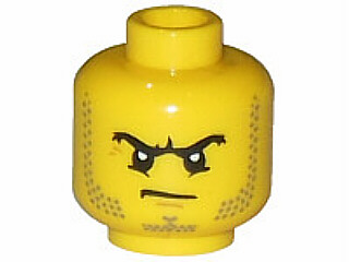 Minifigure, Head Beard Stubble, Black Angry Eyebrows and Scowl, White Pupils Pattern - Hollow Stud (3626cpb0894)