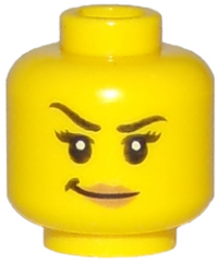 Minifigure, Head Female Black Eyebrows, Right Raised, Eyelashes, Medium Nougat Lips, Smirk Pattern - Hollow Stud (3626cpb1746)
