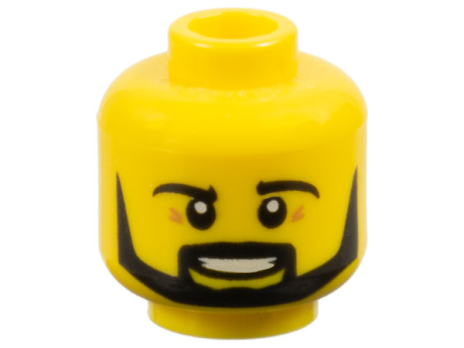 Minifigure, Head Black Eyebrows, Moustache, and Angular Beard, Open Mouth Smile with Teeth Pattern - Hollow Stud (3626cpb1213)