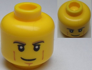 Minifigure, Head Black and Dark Tan Eyebrows, Medium Nougat Cheek Lines and Chin Dimple, Smirk Pattern - Hollow Stud (3626cpb0810)