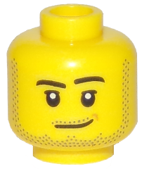 Minifigure, Head Male Smirk, Peach Dimple, Pupils, Stubble Beard, Moustache, and Sideburns Pattern - Hollow Stud (3626cpb1966)