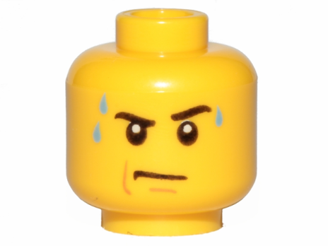 Minifigure, Head Male Stern Black Eyebrows, White Pupils, Frown, Sweat Drops Pattern - Hollow Stud (3626cpb0643)