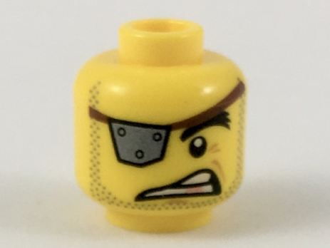 Minifigure, Head Male Silver Eye Patch with Rivets, Raised Eyebrow, Copper Tooth, Stubble Pattern (MetalBeard) - Hollow Stud (3626cpb2269)