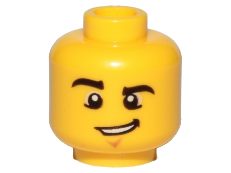 Minifigure, Head Male Black Eyebrows, Raised Right Eyebrow, Chin Dimple, and Lopsided Grin with Teeth Pattern - Hollow Stud (3626cpb0857)