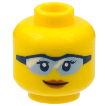 Minifigure, Head Female Glasses with Bright Light Blue Lenses and Dark Blue Frame, Dark Orange Lips, Closed Mouth Smile Pattern - Hollow Stud (3626cpb1766)