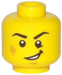 Minifigure, Head Black Eyebrows, Right Angled, Medium Nougat Scuff Mark and Chin Dimple, Lopsided Open Mouth Smile with Teeth Pattern - Hollow Stud (3626cpb1769)