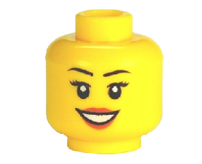 Minifigure, Head Female Black Eyebrows and Eyelashes, Medium Nougat Lips, and Open Mouth Smile with Teeth Pattern - Hollow Stud (3626cpb0633)