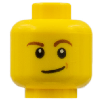 Minifigure, Head Reddish Brown Eyebrows, White Pupils, Lopsided Smile and Medium Nougat Dimple Pattern - Hollow Stud (3626cpb1286)