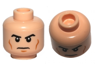 Minifigure, Head Male Black Eyebrows, Cheek Lines, White Pupils and Frown Pattern - Hollow Stud (3626cpb0704)