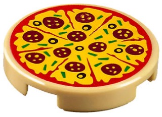 Tile, Round 2 x 2 with Bottom Stud Holder with Sliced Pizza (14769pb160)