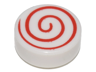 Tile, Round 1 x 1 with Red Spiral Pattern (98138pb013)