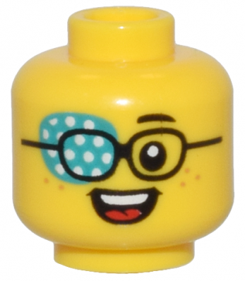 Minifigure, Head Black Glasses, Dark Turquoise Eye Patch with White Dots (28621pb0196)