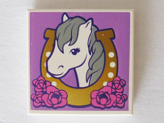 Tile 2 x 2 with Horse Head Facing Left in Horseshoe and Flowers Pattern (3068bpb0992)