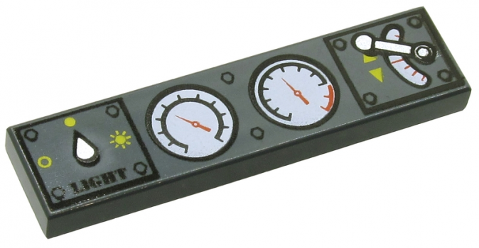 Tile 1 x 4 with Light Switch, 2 White Gauges and Train Throttle Pattern (2431px17)