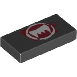 Tile 1 x 2 with White Fangs and Dark Red Pattern (3069pb0254)