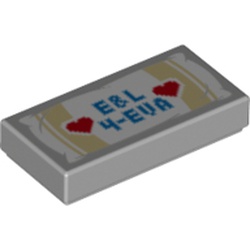 Tile 1 x 2 with 'E&L 4-EVA' with Red Hearts Pattern(3069pb0692)