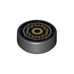 Tile, Round 1 x 1 with Gold Concentric Circles and Speaker Grille Pattern (98138pb064)