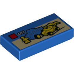 Tile 1 x 2 with LEGO City Set Box Art, Blue Truck and Yellow Minifigure Pattern(3069pb0387)