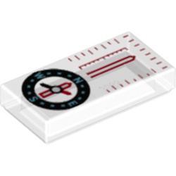 Tile 1 x 2 with Compass and Red Scale Pattern (3069pb0588)