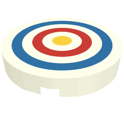 Tile, Round 2 x 2 with Bottom Stud Holder with Blue and Red Circles and Yellow Dot Archery Target Pattern (14769pb086)