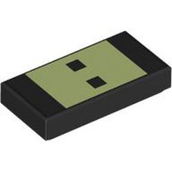 Tile 1 x 2 with Yellowish Green Rectangle with 2 Squares Pattern (3069pb1227)