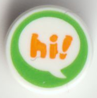 Tile, Round 1 x 1 with Bright Light Orange 'hi!' i (98138pb240)