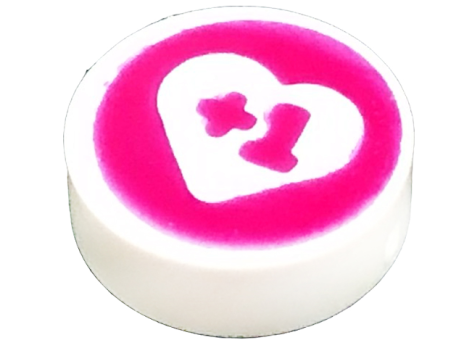 Tile, Round 1 x 1 with '+1' in Heart on Magenta Ba (98138pb242)
