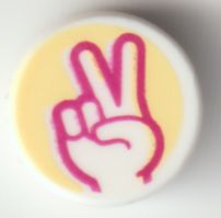 Tile, Round 1 x 1 with Peace Sign Hand with Magent (98138pb244)
